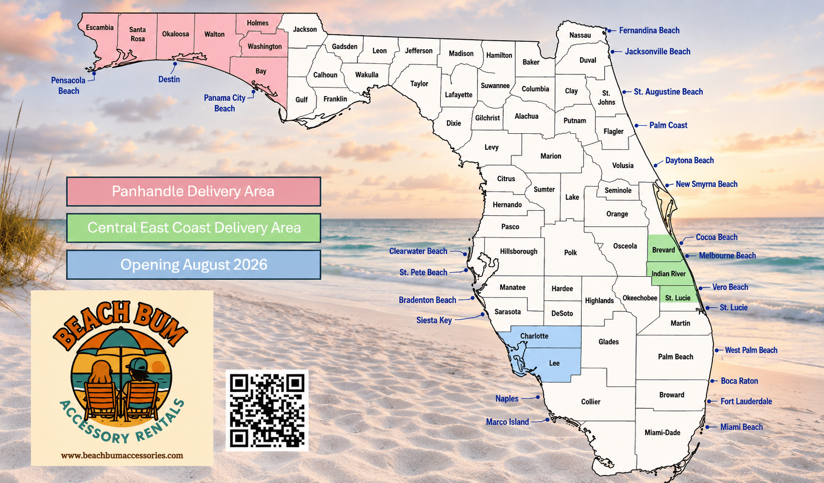 Coverage Area supported by Beach Bum Accessories